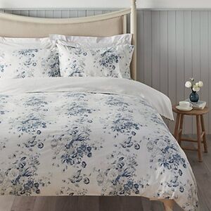 Blue Floral Cotton Duvet Cover Set - White and Blue